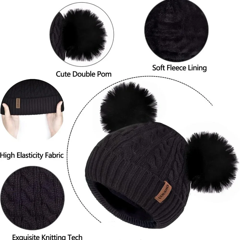 Kids Winter Hats Gloves Scarf Set for Girls Toddler Beanie Neck Warmer Thick Fle